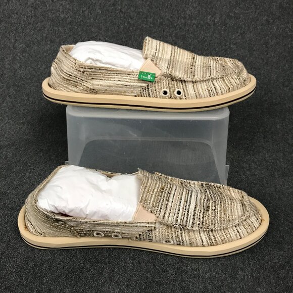 Sanuk Donna Sidewalk Surfer Women’s 7 Beige Woven Canvas Slip-On Loafers NWOB - Picture 3 of 7